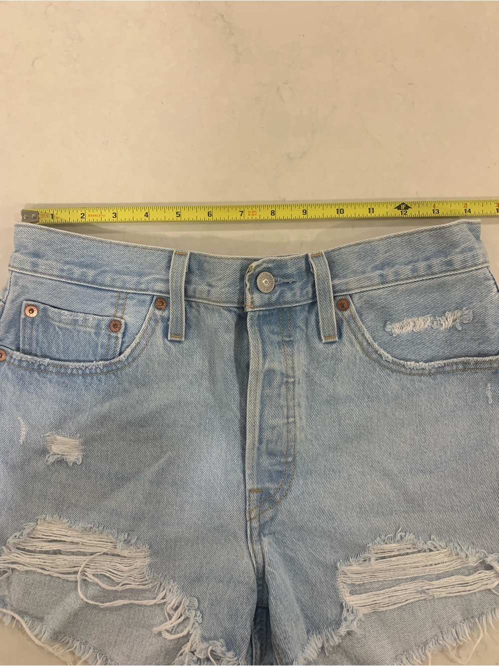 Levi's Light Blue Distressed Denim Cutoff Shorts - Picture 3 of 10